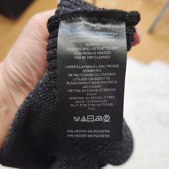 Anthropologie Sz L Metallic V-Neck Twofer Sweater Black Woven Sleeve Chic Night - Picture 13 of 15